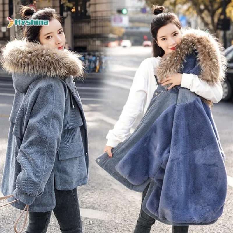 

Fashion Parka Hooded Warm Denim New Style Corduroy Female Korean Loose Cotton Jacket Students Winter Women Thin Coat Outerwear