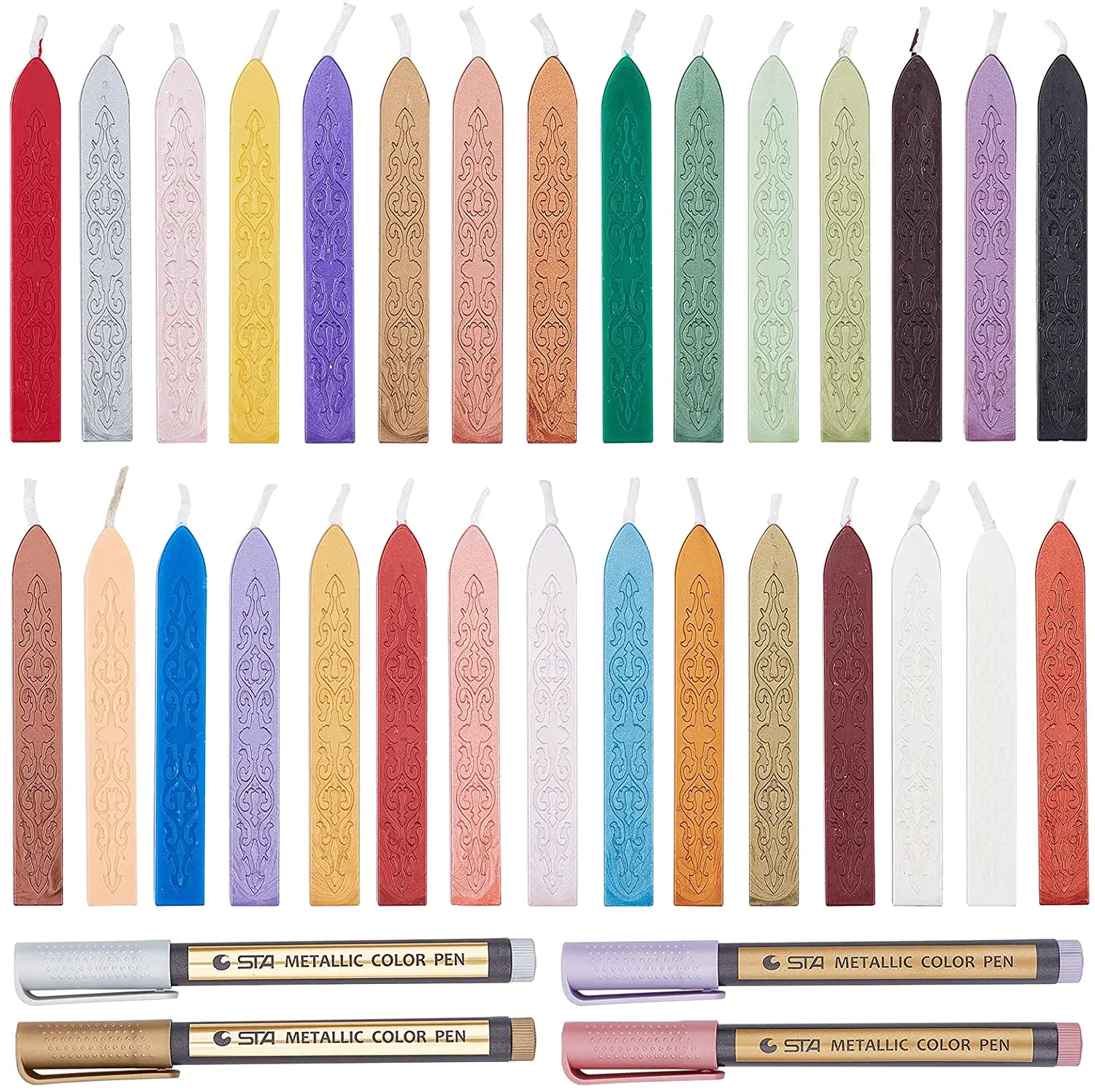 

30pcs 30colors Sealing Wax Sticks with Wicks Antique Manuscript Wax Seal Sticks4pcs 4colors Marker PensSealing Wax