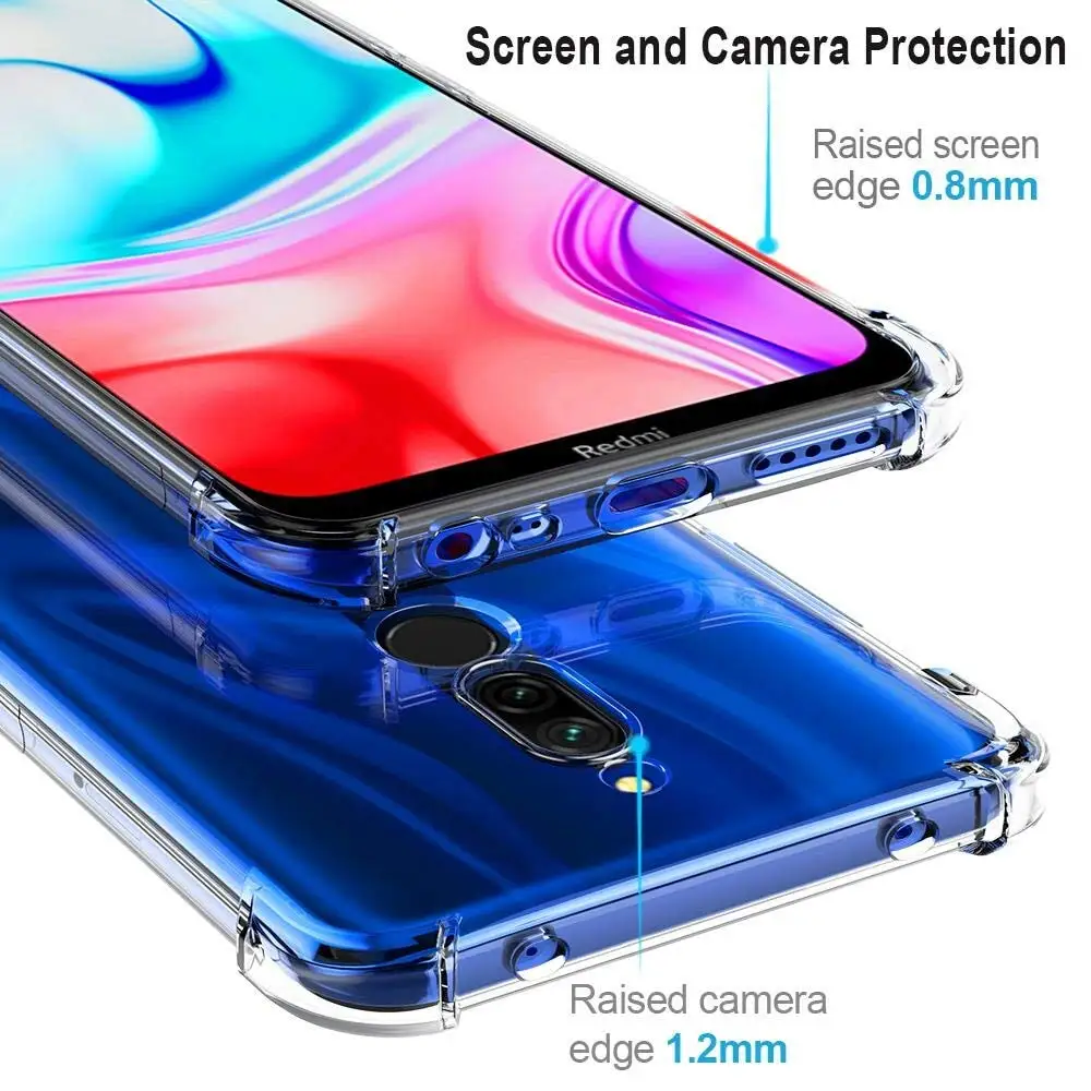 shockproof clear phone case for xiaomi redmi note 8 pro 8t case transparent soft tpu silicone back cover on xiomi redmi 8a coque free global shipping