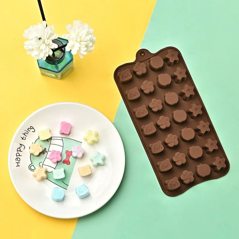 

1pc Cute Cartoon Apple Star Kitten Silicone Mold Chocolate Ice Cube Candle Aromatherapy Mold Diy Fondant Cake Decoration Tools