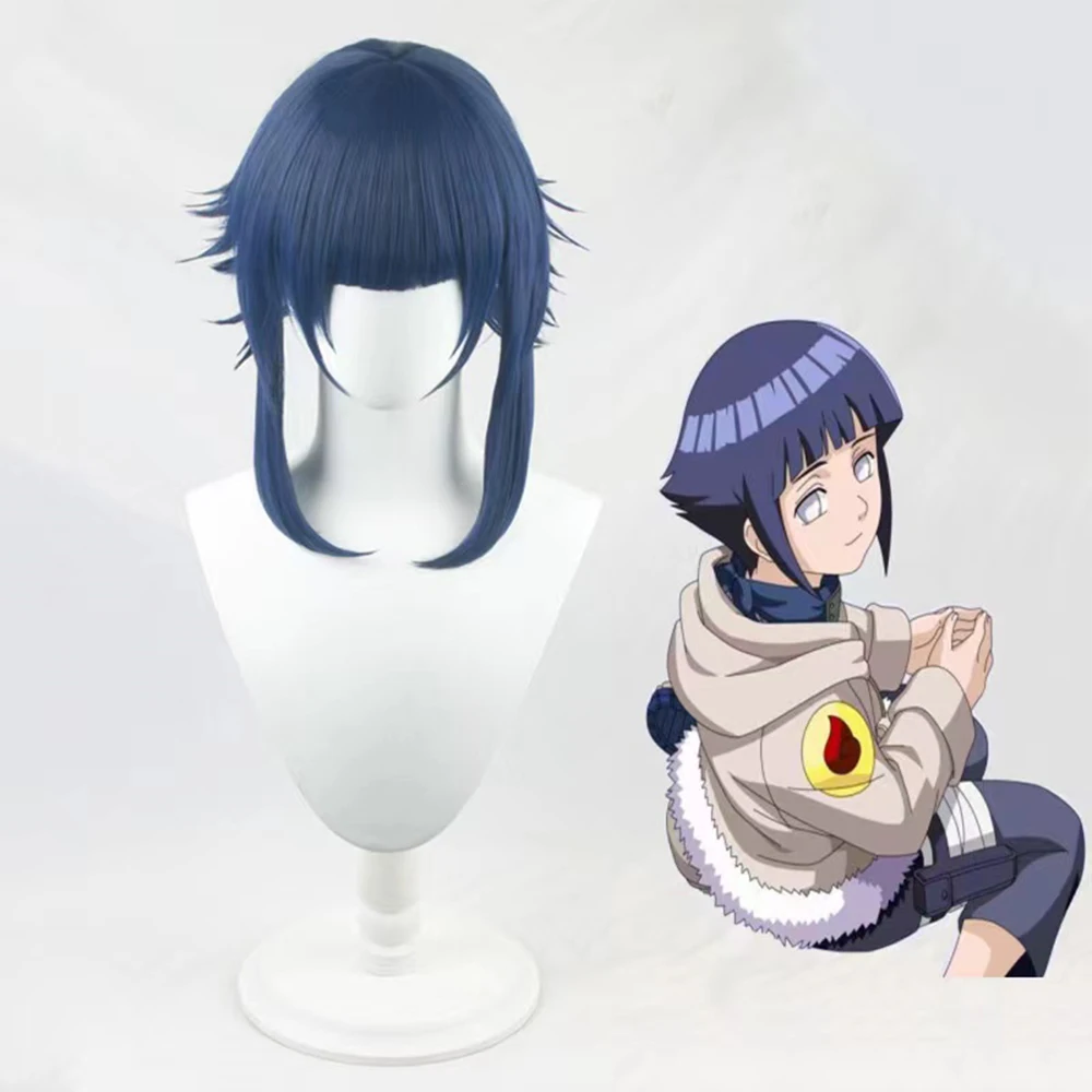 Парик для косплея Hyuga Hinata Многослойные черные синие термостойкие синтетические