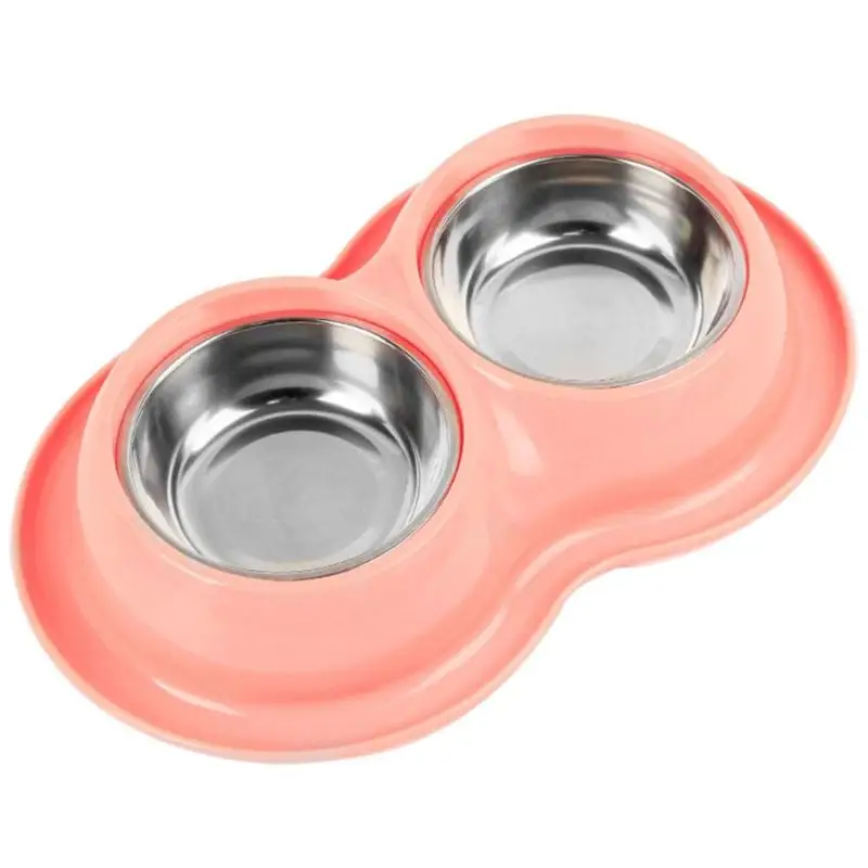 Розовый Stainless Steel Non-Slip Double Dog Bowls Food Drinking Water Feeder Pets Supply Dog Pet Feeding Bowl Supplies - Цвет: Розовый