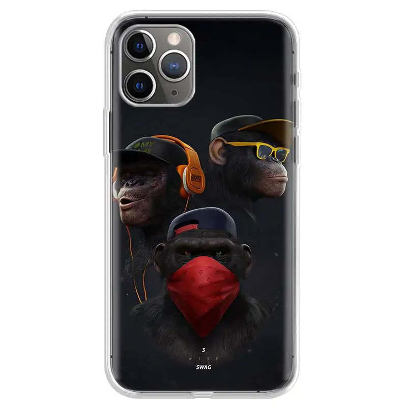hot funny thinking monkey with headphone art soft phone case for iphone 11 12 13 pro max xr x xs mini apple 8 7 plus 6 6s se 5s free global shipping