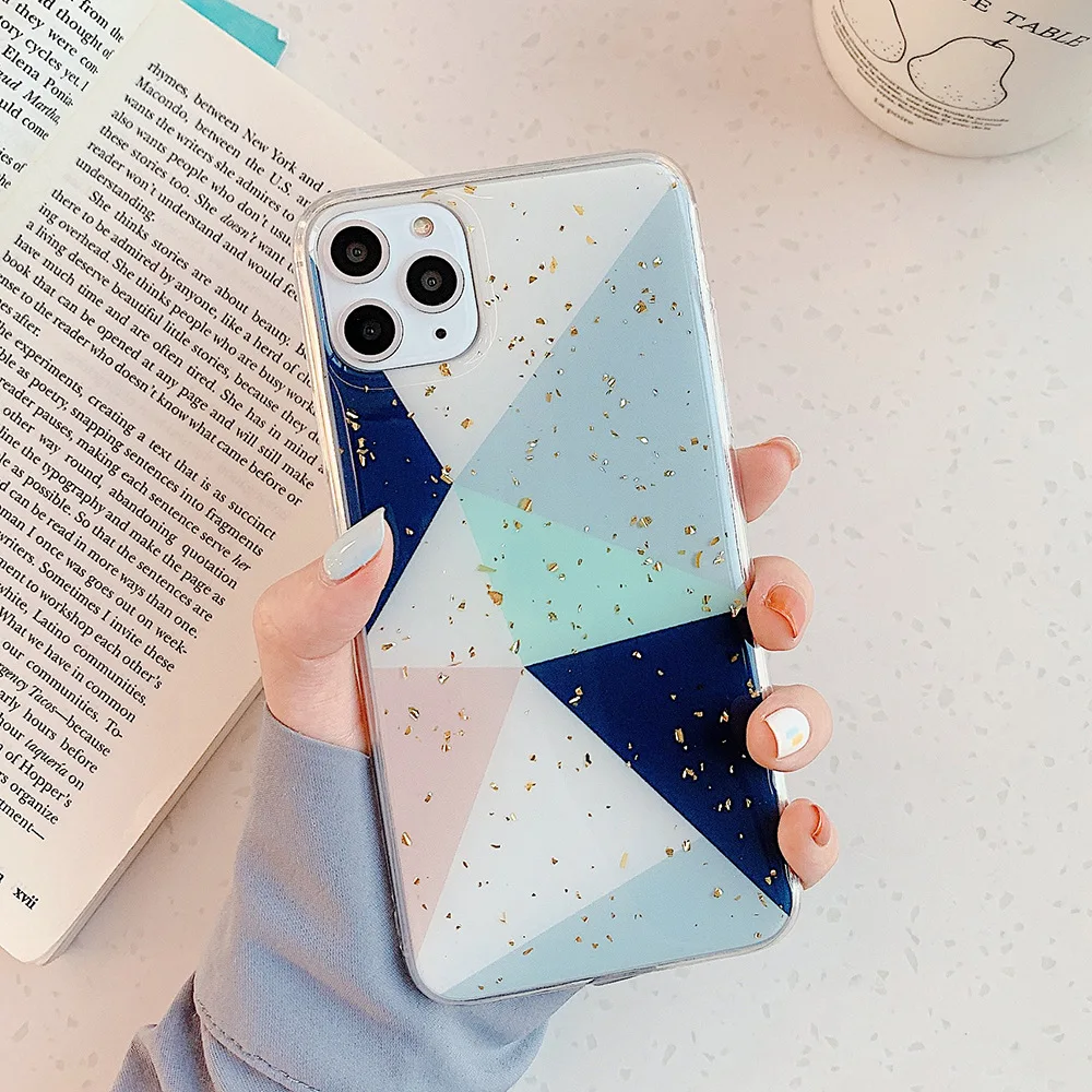 Роскошный Золотой фольга геометрический мрамор чехол для телефона для iPhone 11 Pro Max XR X XS Max 7 8 6 6s Plus Мягкий ТПУ чехол Блестящий Модный чехол