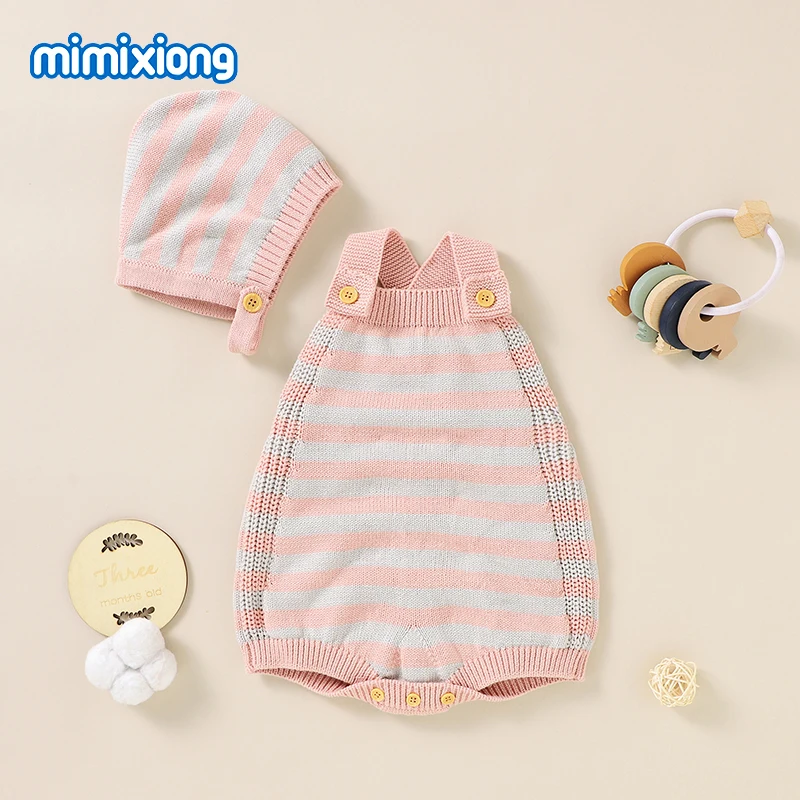 

Baby Bodysuits Newborn Boys Girls Cotton Knit Onesie Hats Outfits Sets Casual Sleeveless Toddler Infant Outerwear Stripe Clothes