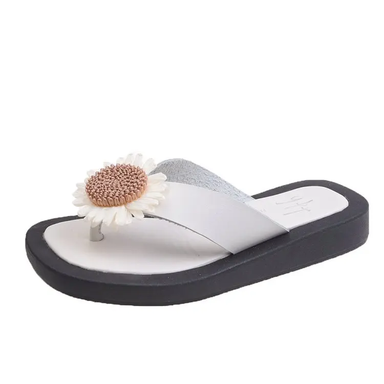 

Flat Shoes Female Beige Heeled Sandals Woman's Slippers Shallow Flower Black 2021 Multicolored Soft PU Casual Floral Spring Slip