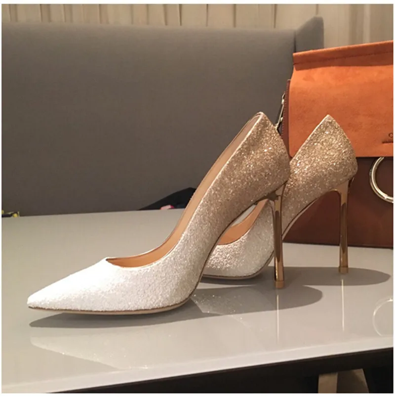 

2021 New Spring Star Wedding Shoes Pointed Toe Fashion Bride Shoes High Heels Gradient Sequins Bling Pumps