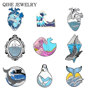 Брошь с эмалью, в форме органа, сердца светильник лампочки, Кита, солнца, океанская морская волна