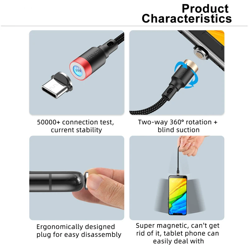 Кабель USB USLION 3A кабель Micro для быстрой зарядки Xiaomi магнитный iPhone 11 Тип C и передачи