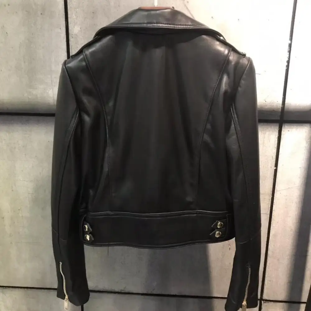 Sheepskin coat real genuine leather women autumn 2020 new fashion motorcycle jacket lady short style