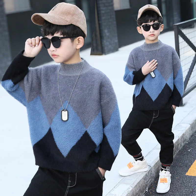 

2021 Knitting Spring Autumn Winter Sweater Baby Boys Kids Children's Warm Plus Velvet Thicken Top High Quality