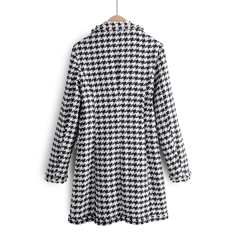 Женский твидовый блейзер в клетку винтажный стильный длинный пиджак с зубчатым