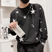 black star print sweatshirts hip hop pullover top japanese korean streetwear sweatshirt men autumn o neck men including chain