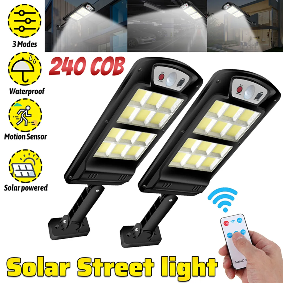 

240 COB Solar LED Street Light Waterproof PIR Motion Sensor Smart Remote Control Lamp 1200W Outdoor Garden Lamp Streetlights