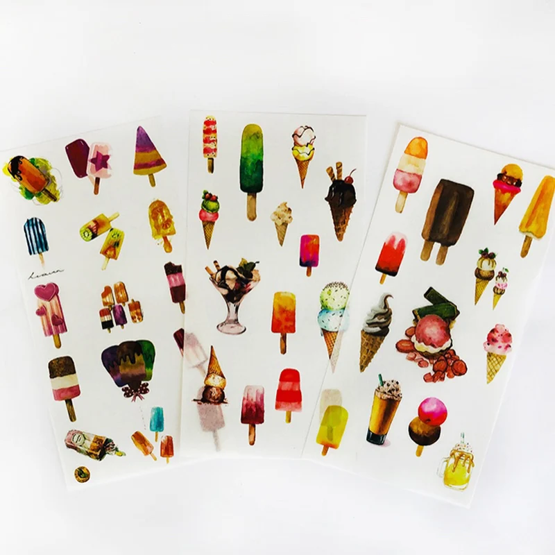 

3 Sheets /Pack Fruit Made Ice Cream Decorative Album Diary Stickers Hand Account Decor