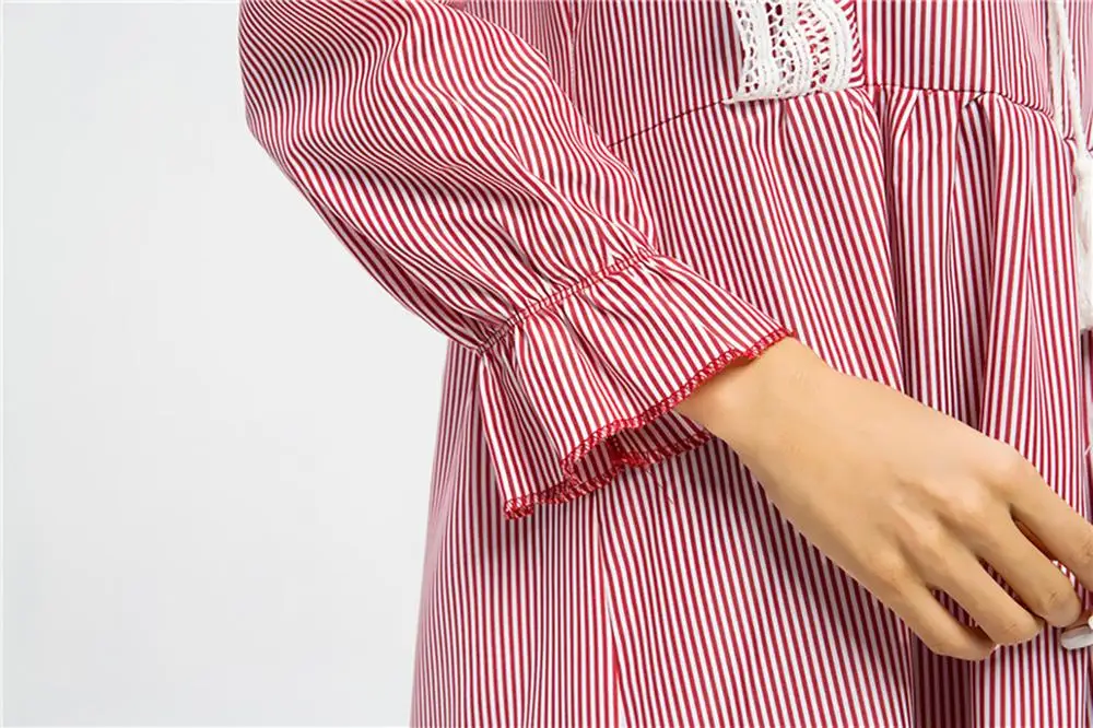 Исламское стильное kebaya женское мусульманское Полосатое ажурное платье вечернее