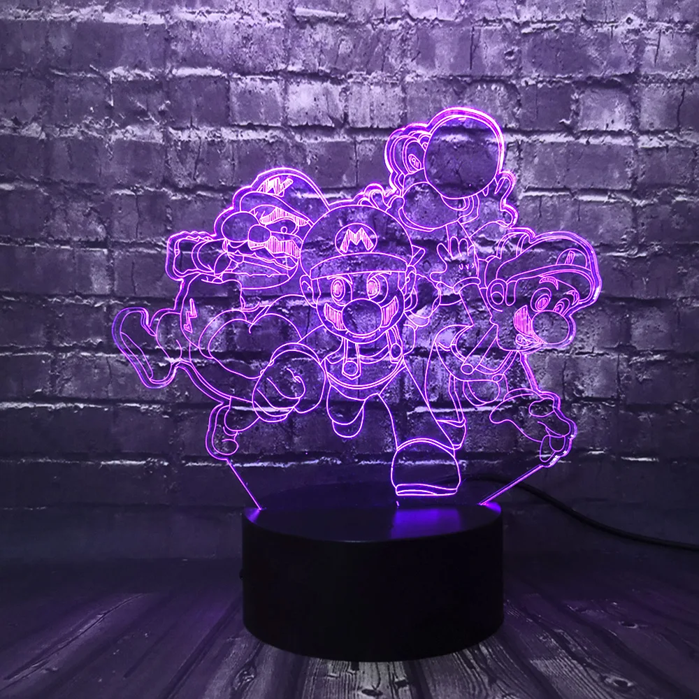 3D акриловый мультяшный светодиодный USB ночник игра Марио группа девушка декор