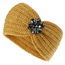 Autumn And Winter New Hair Accessories Rhinestone Flower Knitting Wool Hair Bands For Women Europe And America Popular Keep Warm (1)