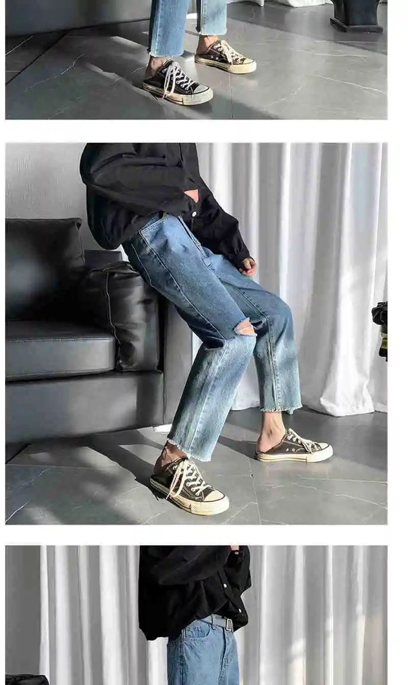 

Ins Japanese Hip-Hop Jeans Men Classic Mens Jeans Blue Color Cotton Ripped Hole Jeans Men Brand Designer Biker Jean Long Pants