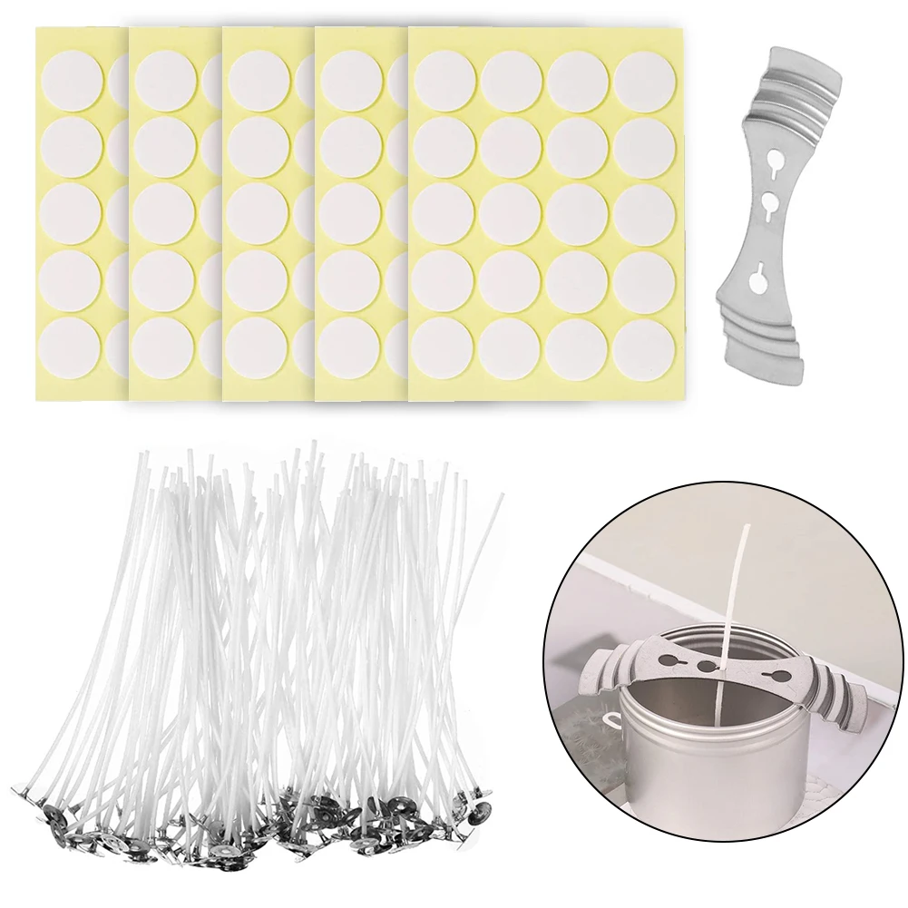 

200PCS Candle Wicks Cotton Candle Making Wicks DIY Flat Waxed Wicks Kit Craft Tools With Wick Holder DIY Candle Making For Home