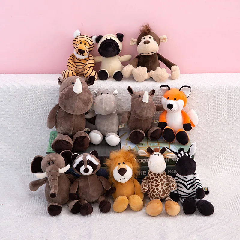 

25cm Forest Animal Dolls Elephant Lion Tiger Monkey Giraffe Fox Zebra Raccoon Hippo Rhino Plush Toy Pillow Birthday Gift