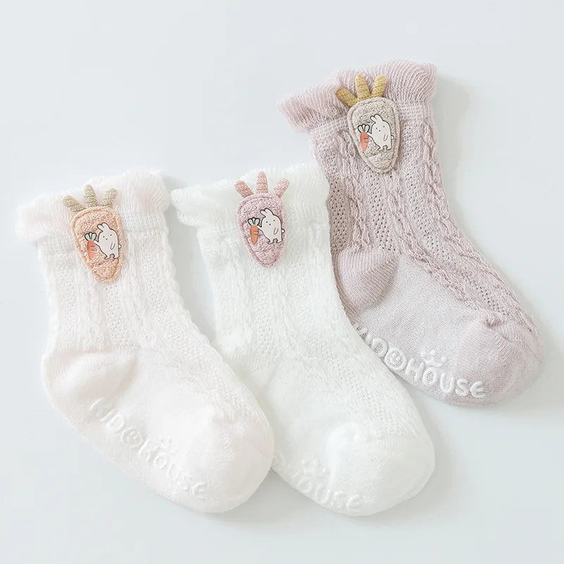 Warmom-Calcetines de algod&oacute;n para ni&ntilde;os peque&ntilde;os, calentador de piernas con bot&oacute;n de dibujos animados, Color caramelo, antideslizantes, 3 pares-1