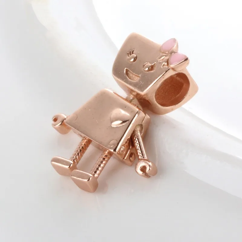 

Original 925 Sterling Silver Bead Rose Gold Robot Bella Beads Fit Pandora Women Bracelet & Necklace Diy Jewelry