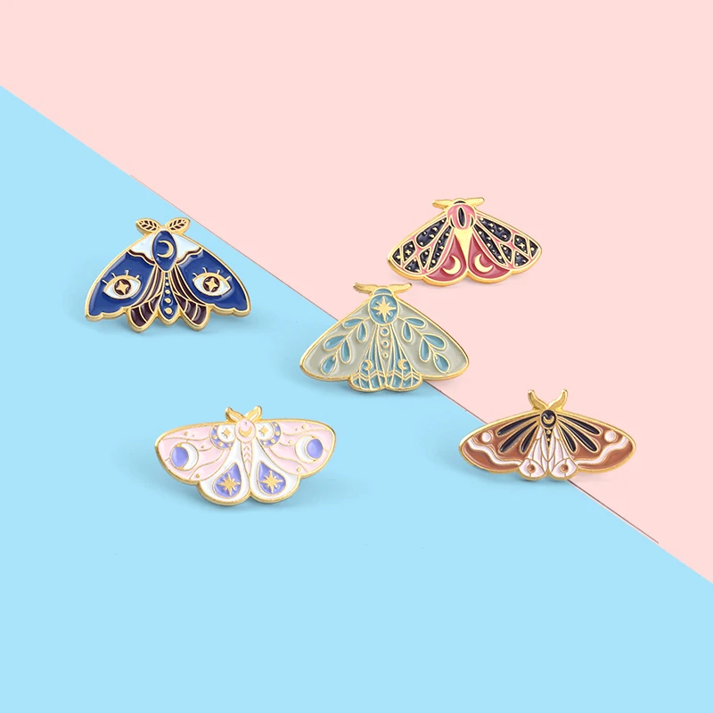 

Moth Enamel Pins Custom Colorful Insects Brooches Starry Moon Phase Badge for Shirts Backpack Punk Jewelry Gift for Kids