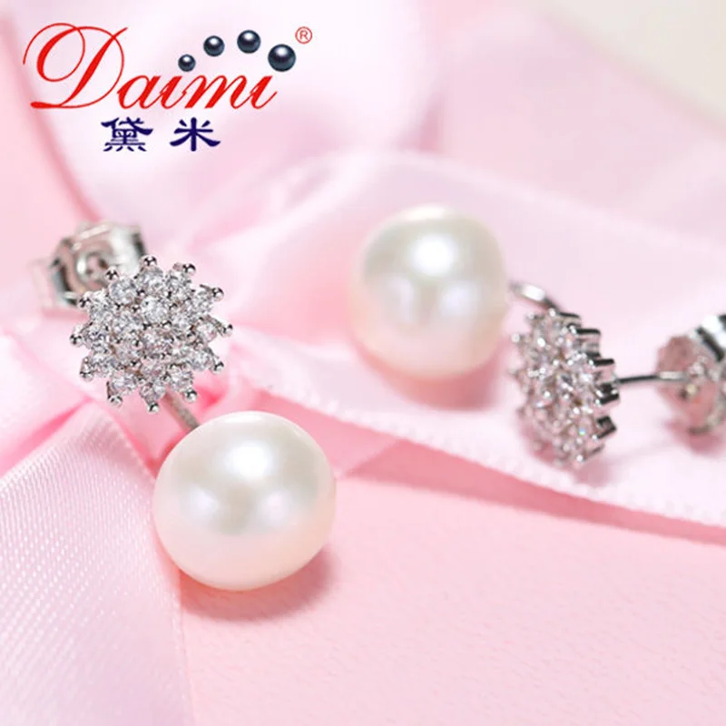 Серьги DMCEFP029 с жемчугом 8 9 мм настоящие серьги из серебра со снежинками для
