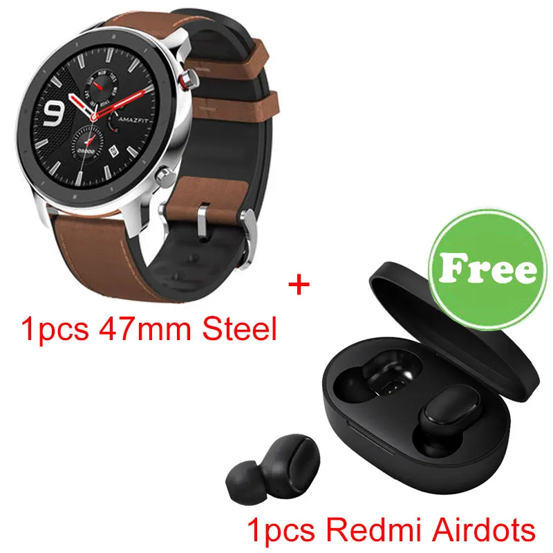Steel Redmi Airdots Глобальная версия Amazfit GTR 47 мм Huami Смарт-часы 5ATM водонепроницаемые 24 дня батарея gps управление музыкой Поддержка Android IOS - Цвет: Steel Redmi Airdots