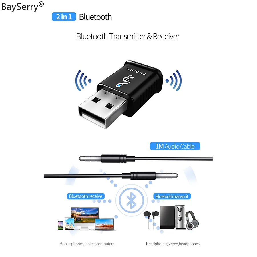 Bluetooth 5 0 адаптер BaySerry передатчик приемник 3 мм стерео аудио звук музыкальный ключ