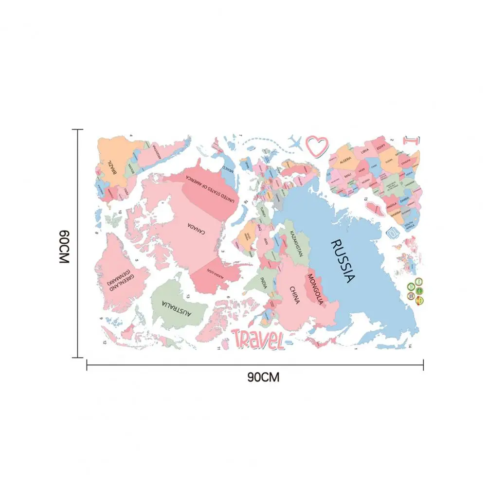 

80% Hot Sale Wall Sticker Colored Letters World Map Pattern PVC Household Wall Decorative Sticker for Home