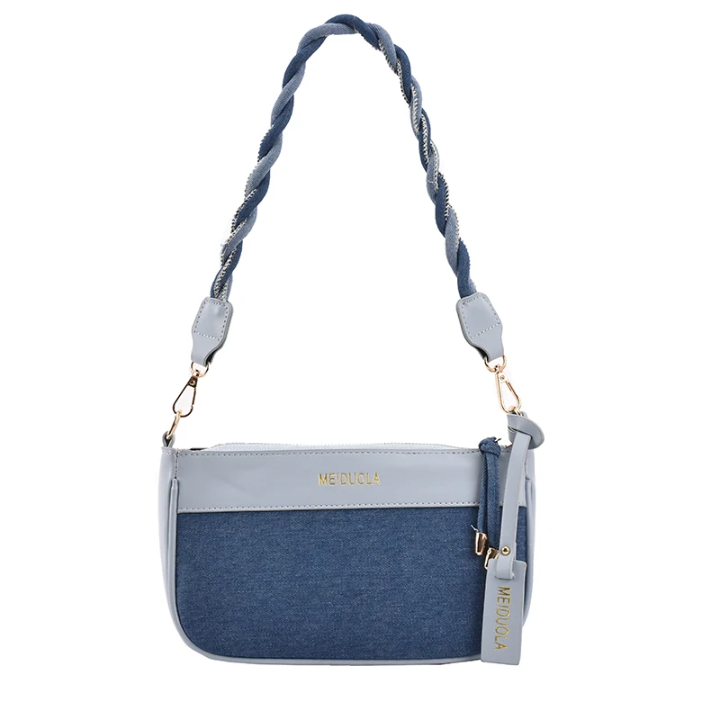 

Trends Women's PU Leather Denim Flap Crossbody Bag 2021 Summer Fashion Simple Retro Baguette Shoulder Purses and Handbags