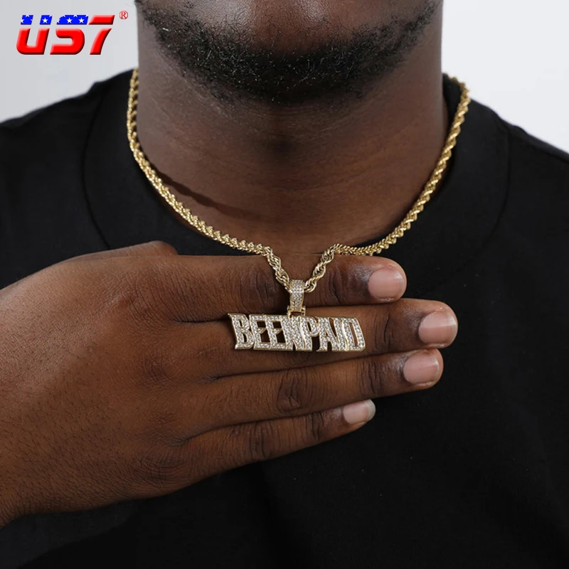 

Кулон с надписью «beenpai» US7, ожерелье с кулоном золотого и серебряного цвета, сверкающая цепочка, кулон с микрозакрепкой из кубического цирко...