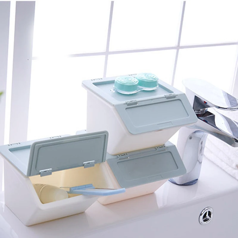 

Desktop Plastic Storage Box Stationery Holder School Office Supplies Storage Box with Cover Stackable ADW889