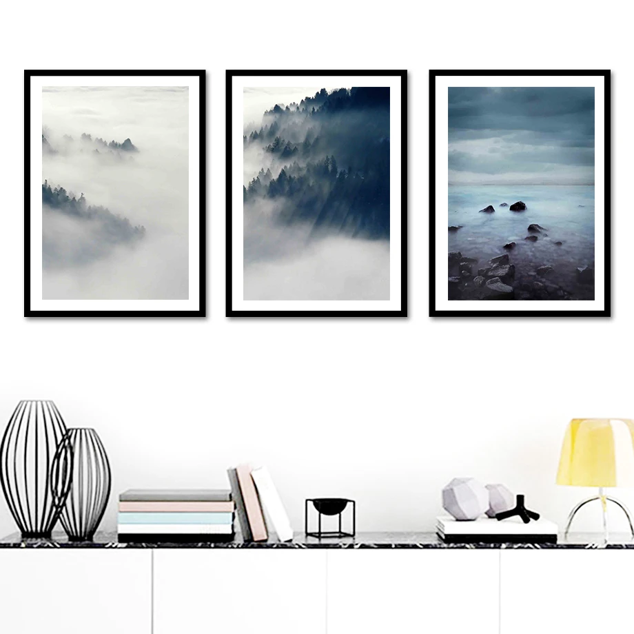 

Mountain Forest Fog River Reef Landscape Wall Art Canvas Painting Nordic Posters And Prints Wall Pictures For Living Room Decor