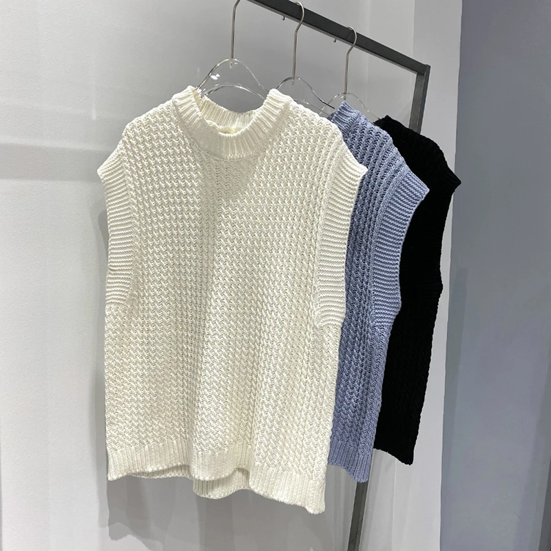 Женский свитер без рукавов twotwin2 повседневный Трикотажный жилет с круглым