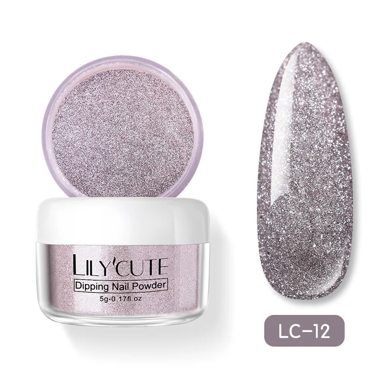 Glitter LC-12 LILYCUTE голографическое погружение ногтей Блеск порошок наборы градиентный французский порошок для ногтей цветной натуральный сухой пигмент для ногтей - Цвет: Glitter LC-12