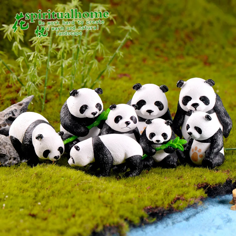 

4pcs Panda Miniature Figurines Kawaii Room Decor Resin Sculpture Fairy Garden Ornaments Micro Landscape Kawaii Desk Accessories