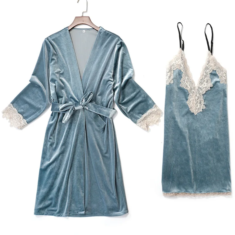 Сексуальные женские велюровые пижамы наборы топ на бретелях кимоно 2 шт. зимняя