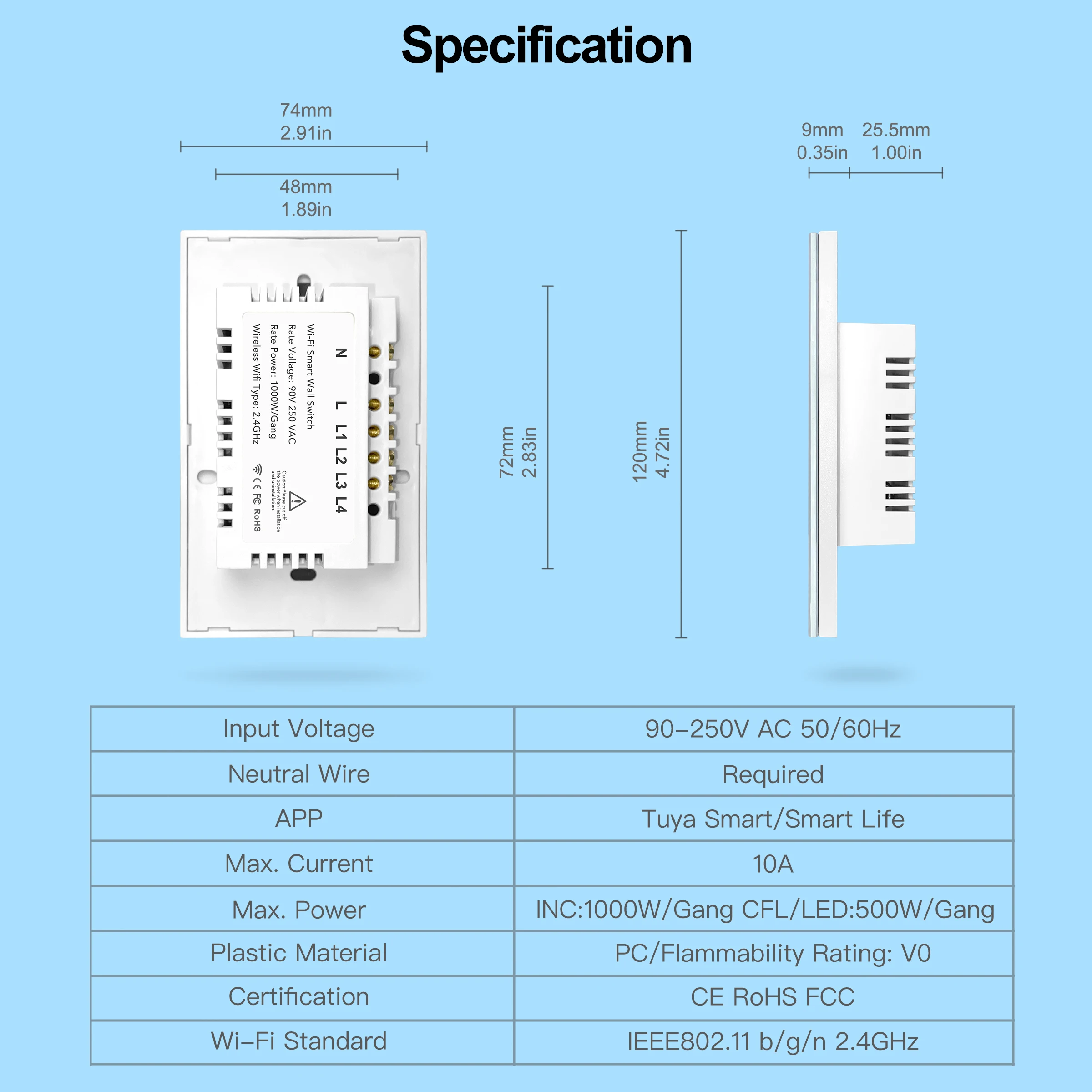 

Tuya Smart Wifi Touch Light Switch US, Smart Home Wall Switch 1 2 3 Gang with Sensitive Touch Panel, Work with Alexa Google Home