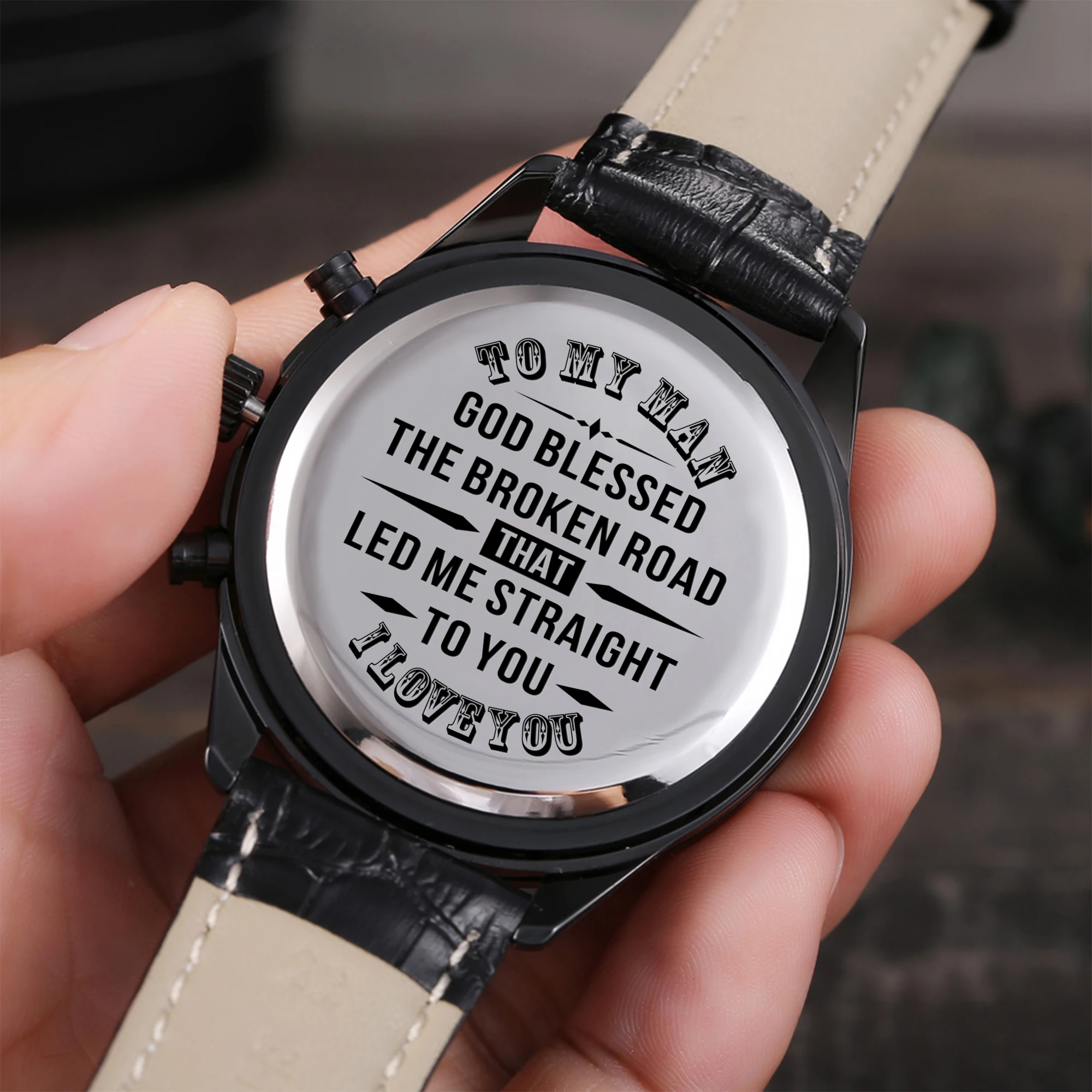 

Popular Customized Souvenir Gift to MY Man I Love You Design Men's Watch Natural Hours Husband Boyfriend Dress Clock Male