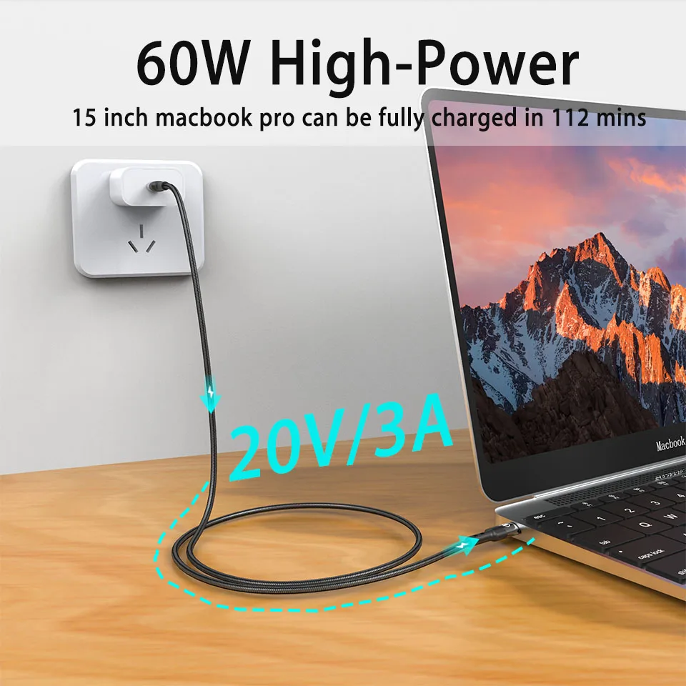 60 Вт 3A Кабель с разъемом Usb Type-C кабель Usbc PD зарядный для передачи данных Samsung S20