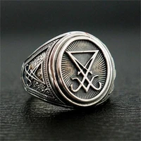 gothic lucifer satan signet rings punk stainless steel seal rings men and women pagan jewelry gift wholesale