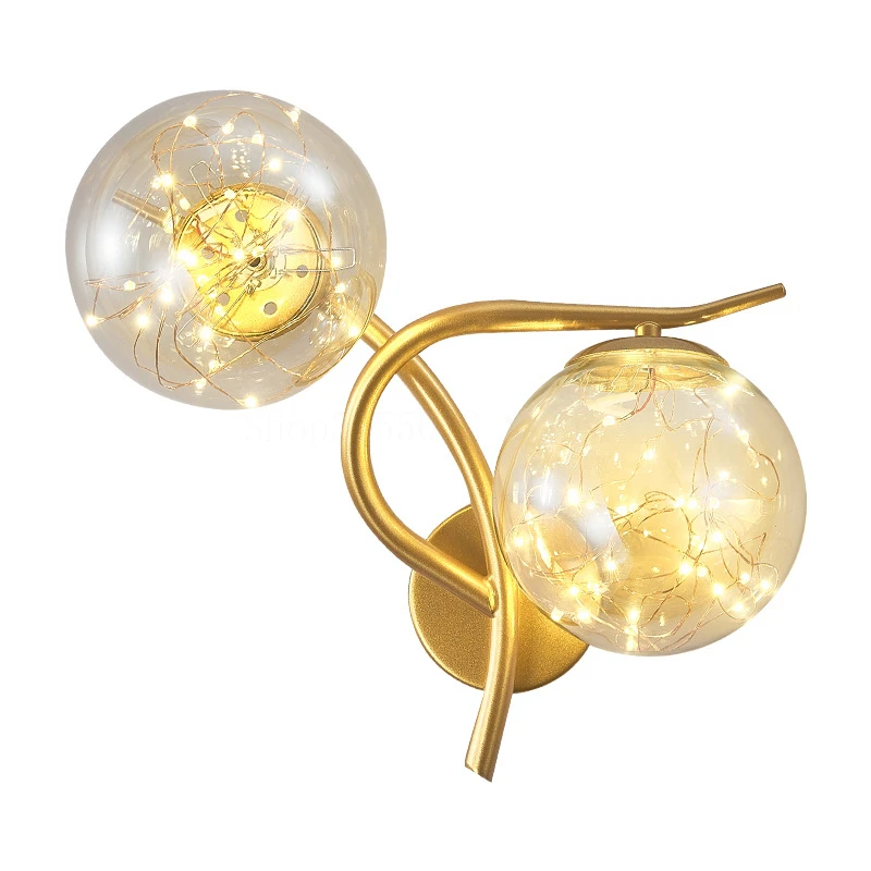 

Home Decor Boughs Wall Lamp Antlers Starlight Glass Shade Bedside Bedroom Lamps Loft Design Iron Home Mirror TV Wall Led Lights