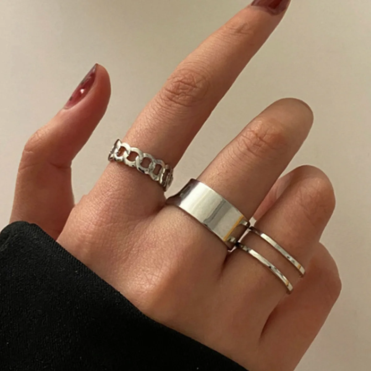 

Sindlan 3Pcs Punk Silver Color Rings for Women Kpop Simple Geometric Set Chain Couple Emo Fashion Jewelry Anillos Mujer Hombre