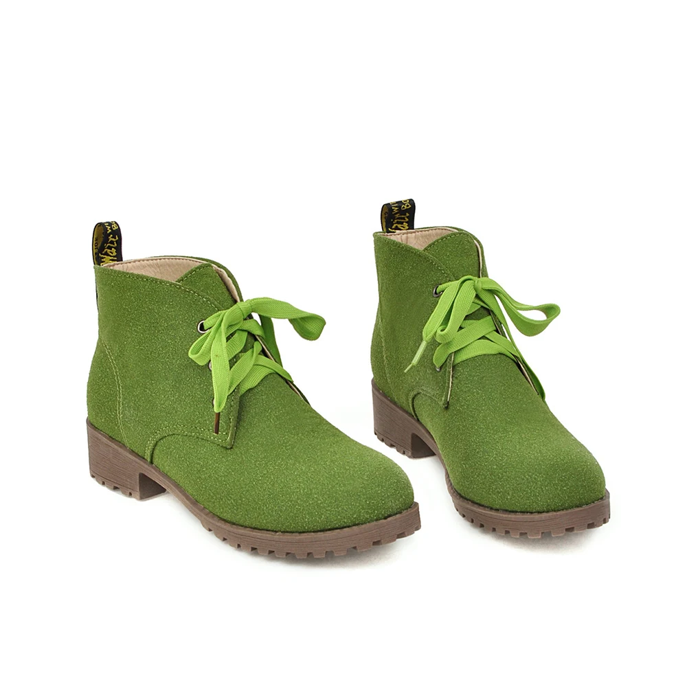 Green Thick Lining Новинка года; Модные женские ботильоны черного и синего цвета; модные женские ботинки телесного цвета на не сужающемся книзу массивном каблуке; большие размеры 10-43; EH901 - Цвет: Green Thick Lining