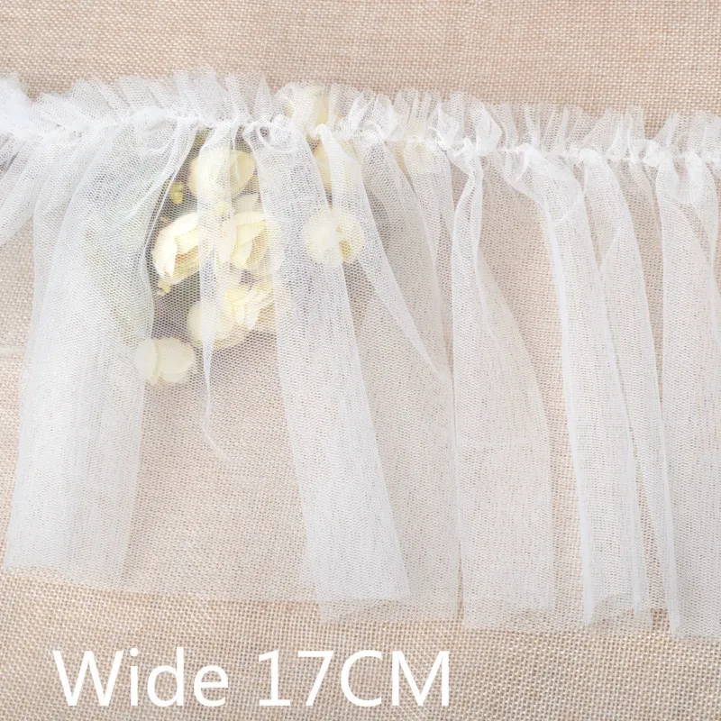 17CM Wide White Black Pleated Fold Mesh Tulle Lace Fabric Ribbon Trim Sewing DIY Crafts Cushion Curtain Garment Dress Tassel