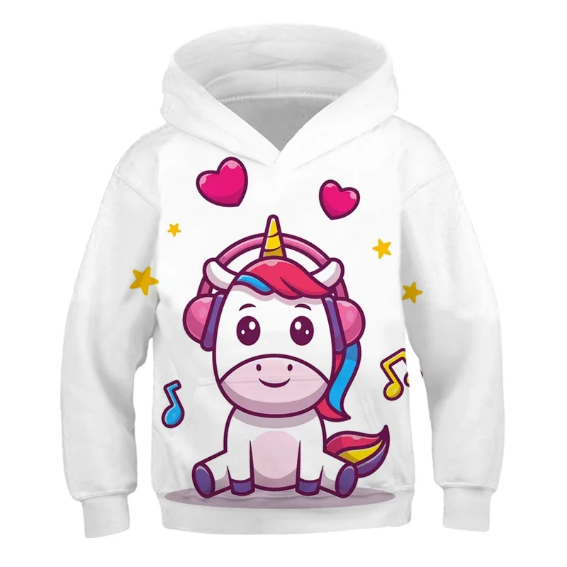 

2021 autumn and winter new children's hoodie 3D printing unicorn girl fashion oversized sweatshirt cute and interesting boy