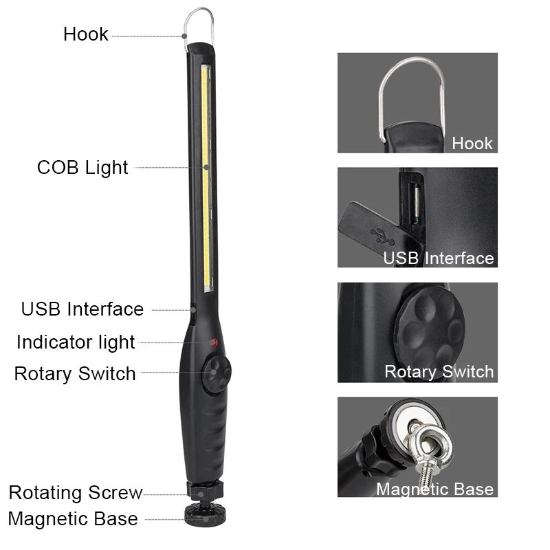 2 Pcs Workshop Torch Car Flashlight USB COB Hook Recharge LED Work Light Hanging Lamp Repair Camping Lights Hot Sale | Лампы и